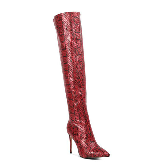 Catalina Snake Print Stiletto Knee Boots