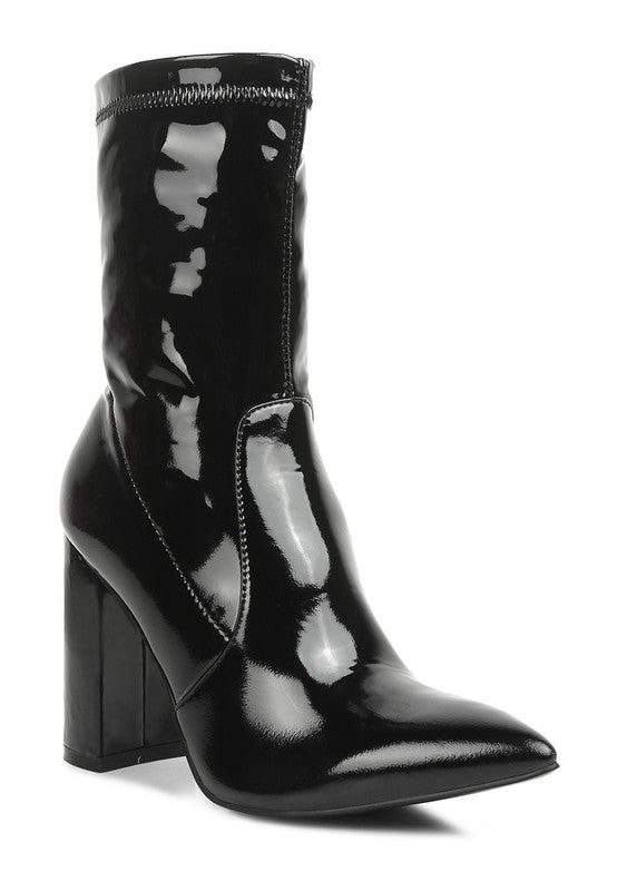 Pluto Block Heel Stiletto Ankle Boot Black