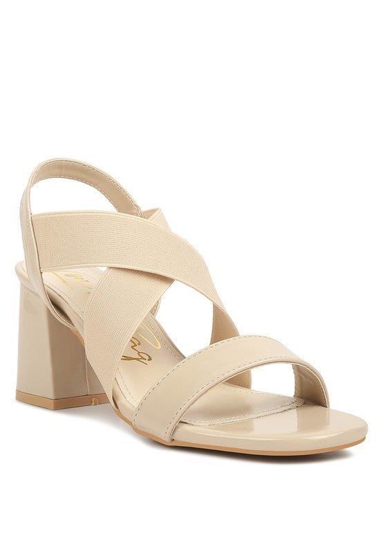 TAMATINA Elastic Straps Block Heel Sandals BEIGE