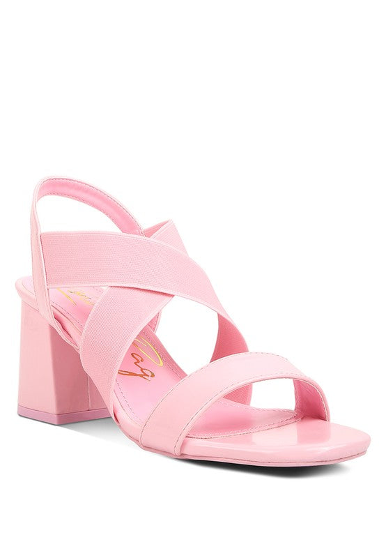 TAMATINA Elastic Straps Block Heel Sandals Pink