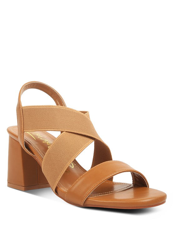 Bons Comfortable Straps Block Heel Sandals Tan