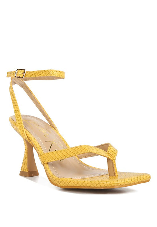 CELTY Ankle Strap Spool Heel Thong Sandals Yellow