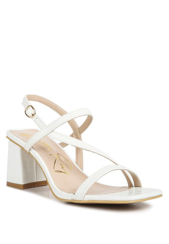 EFFIEO Croc Texture Block Heel Sandals Off White