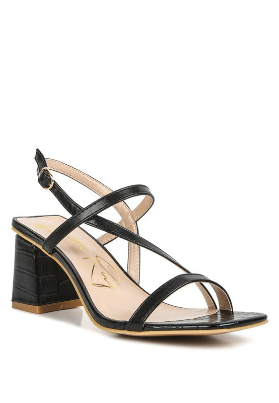 EFFIEO Croc Texture Block Heel Sandals Black