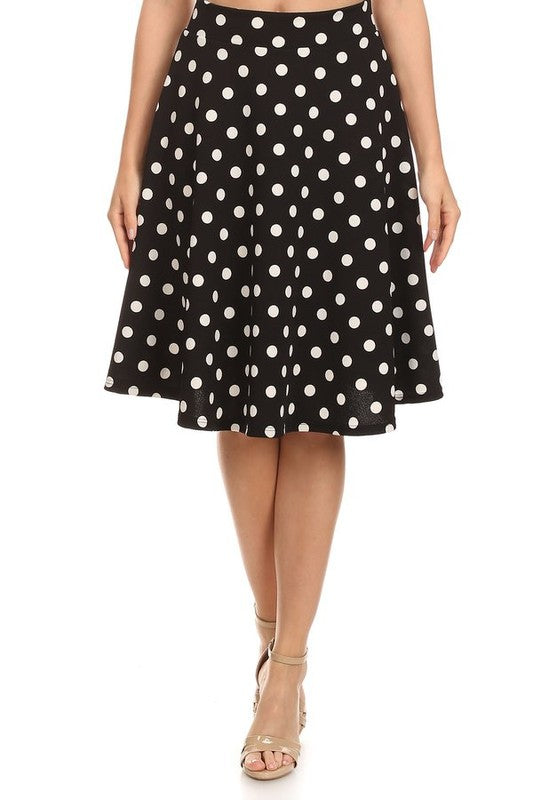 Polka dot print, knee length skirt Black