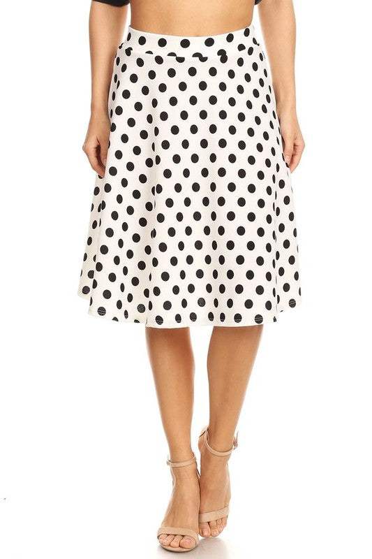 Polka dot print, knee length skirt White