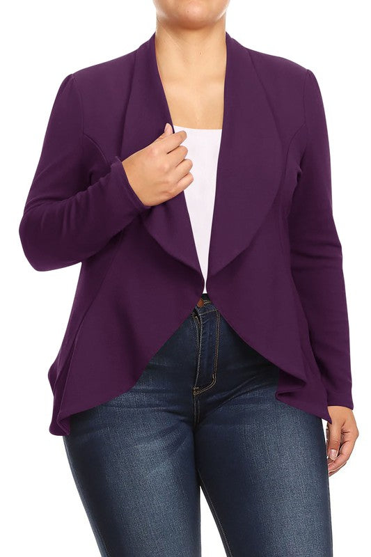 Plus Casual Solid open front jacket blazer Purple