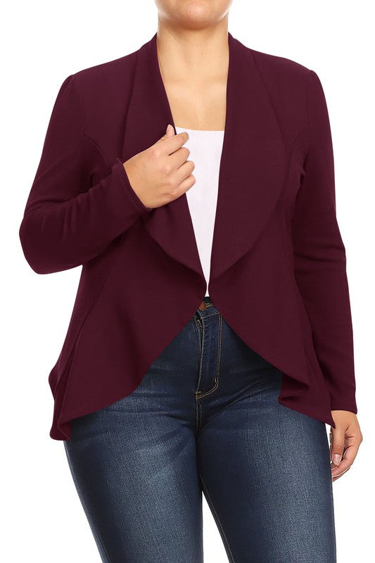 Plus Casual Solid open front jacket blazer Plum