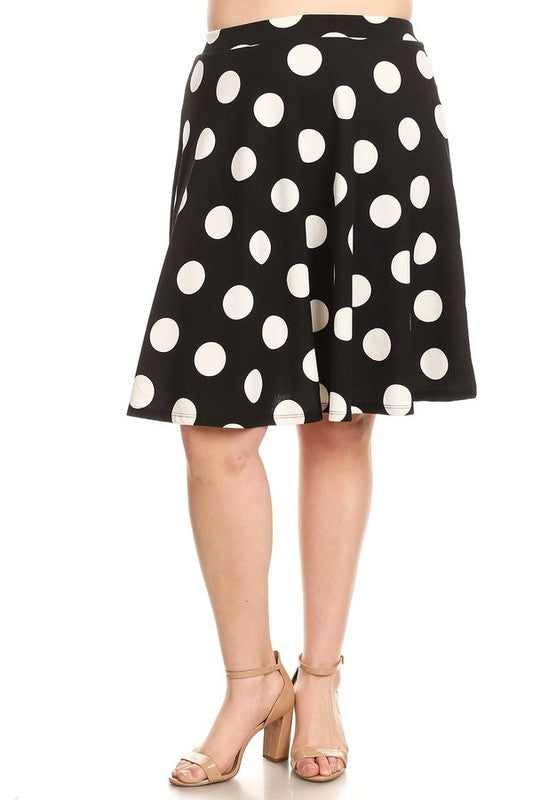 Polka dot printed, high waisted knee length skirt Black