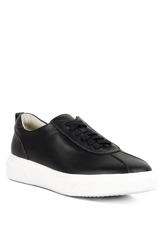Magull Solid Lace Up Leather Sneakers Black