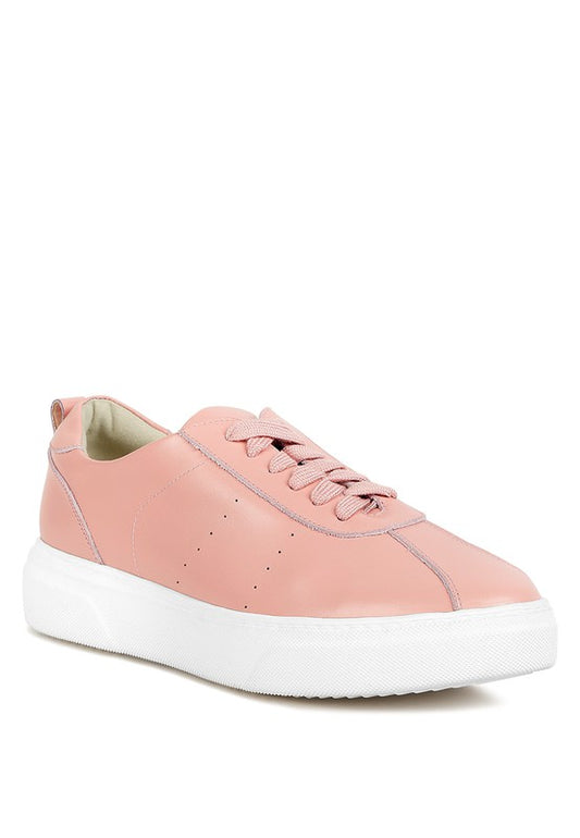 Magull Solid Lace Up Leather Sneakers Pink