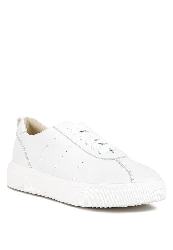 Magull Solid Lace Up Leather Sneakers White