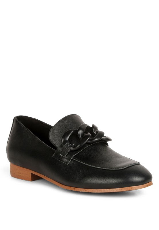 Merva Chunky Chain Leather Loafers Black