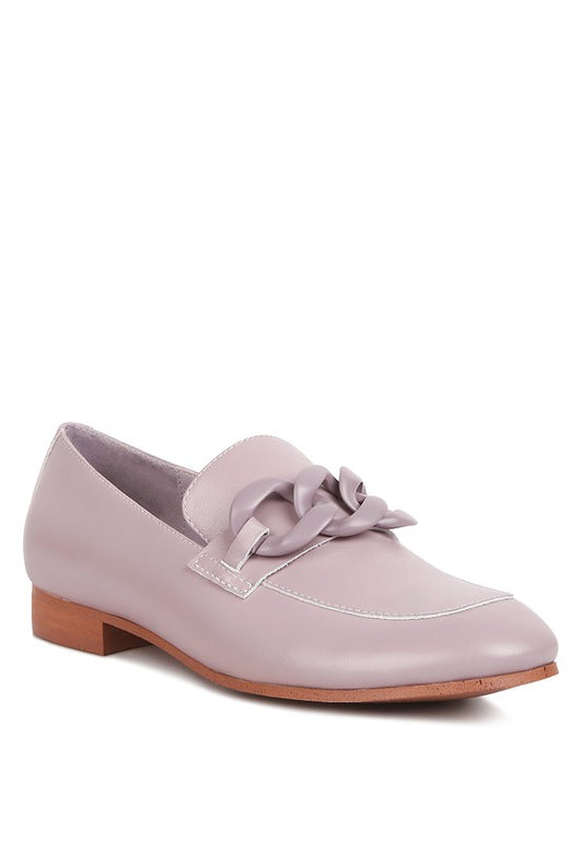 Merva Chunky Chain Leather Loafers Lilac
