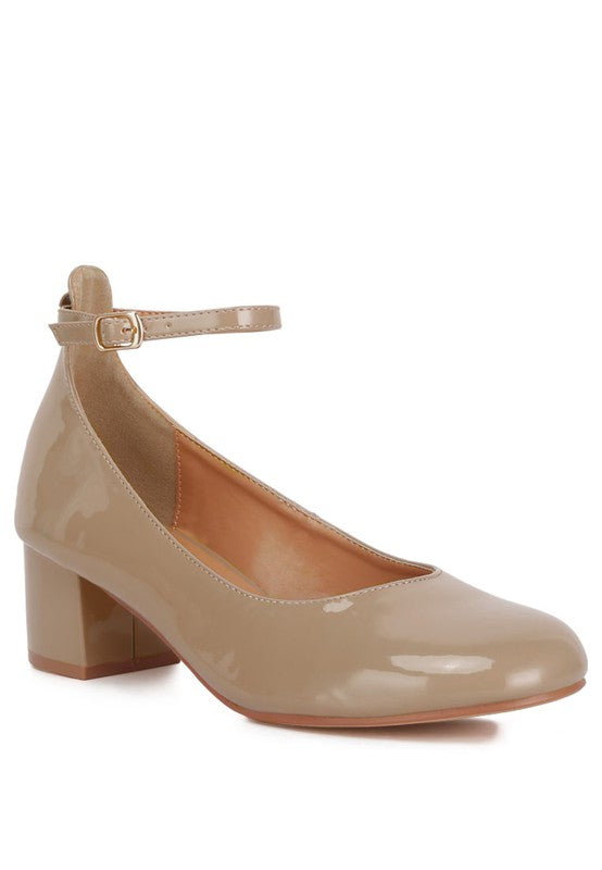 Debbie Ankle Strap Low Block Heel Sandals Sand 9