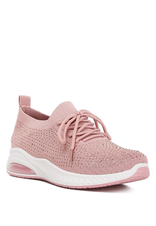 Elizha Stud Embellished Lace Up Sneakers Pink