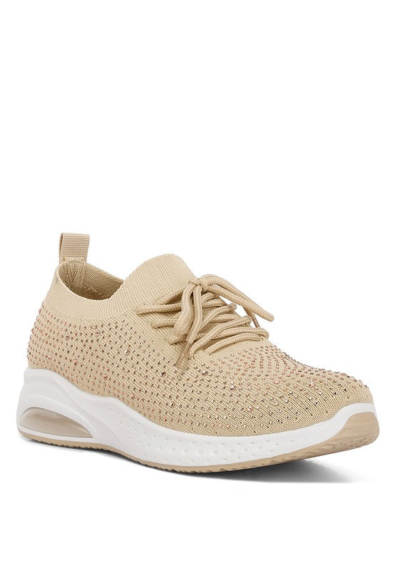 Elizha Stud Embellished Lace Up Sneakers BEIGE
