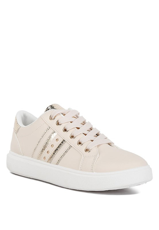 Claude Faux Leather Back Panel Detail Sneakers BEIGE