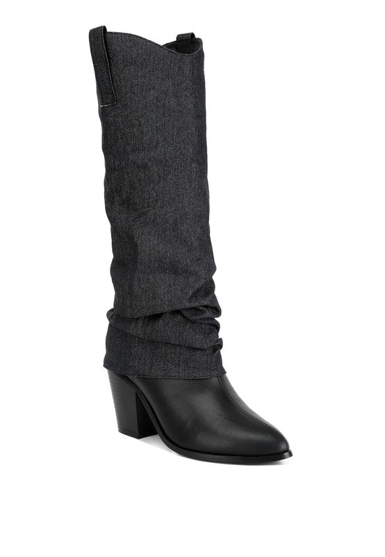 Fab Cowboy Boots With Denim Sleeve Setail Black