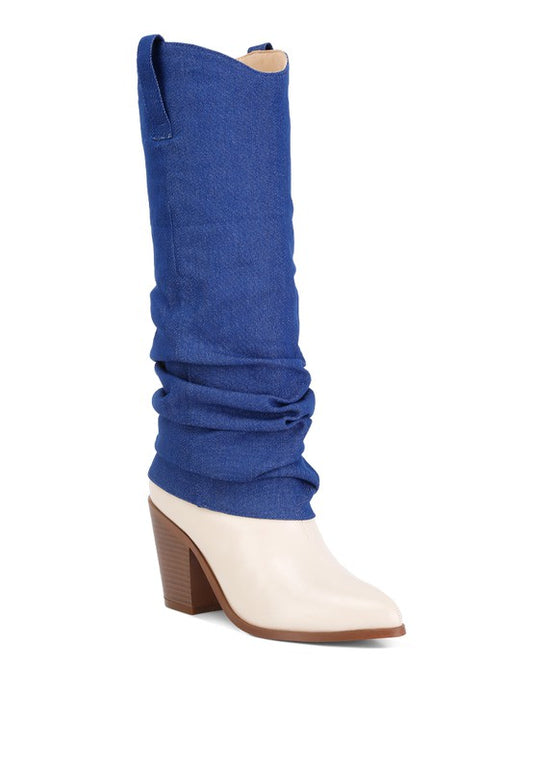 Fab Cowboy Boots With Denim Sleeve Setail BEIGE
