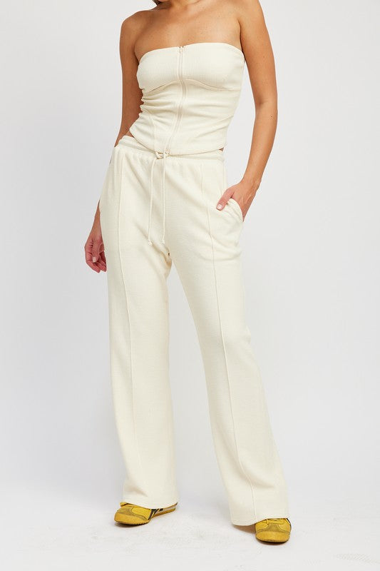 HIGH WAIST PANTS WITH DRAWSTRINGS IVORY