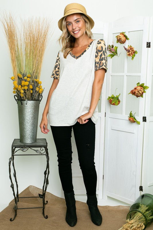 PLUS CHEETAH SOLID MIXED TUNIC TOP