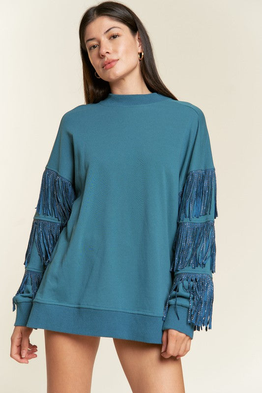 Silver studded fringe sleeve top PLUS JJT5009P