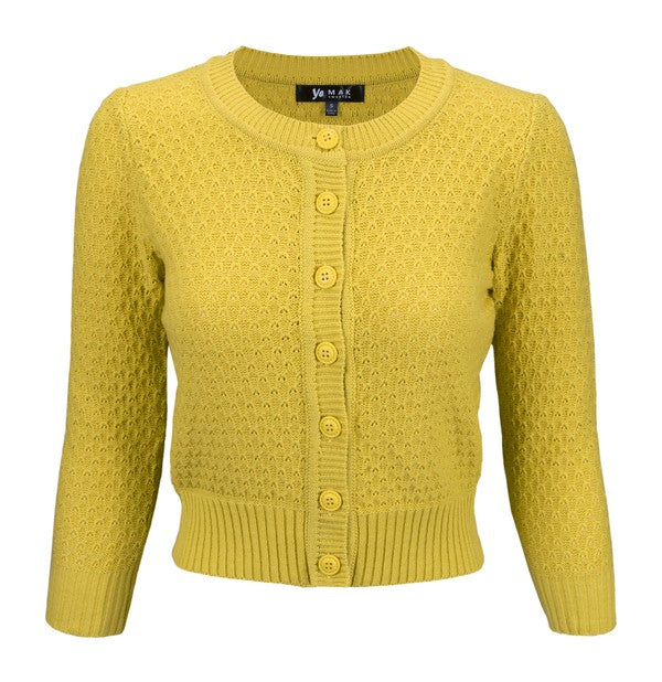 Cute Pattern Cropped Cardigan Sweater 3/4 Sleeve Honey