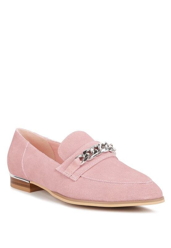 Ricka Chain Embellished Loafers PINK