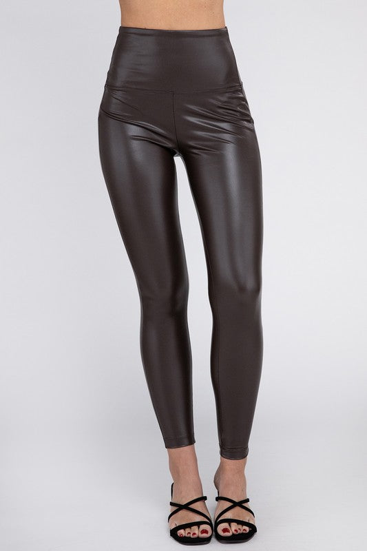 High Rise Faux Leather Leggings CHOCOLATE