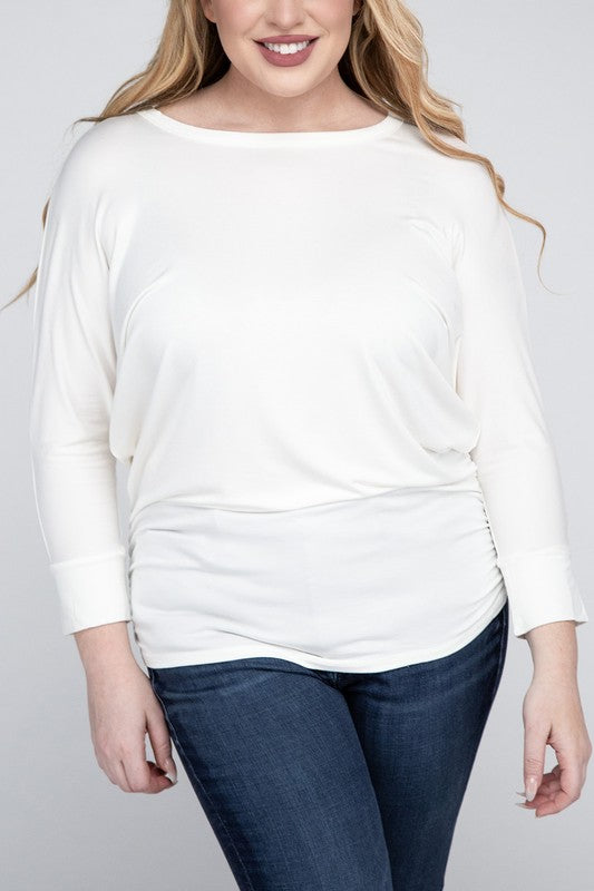 Plus Luxe Rayon Boat Neck 3/4 Sleeve Top IVORY