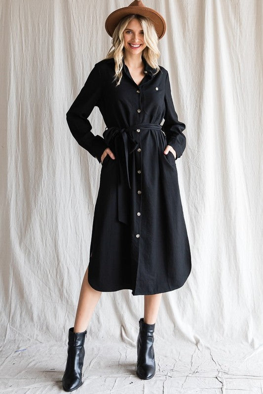 Button down shirt long dress PLUS 30-545P