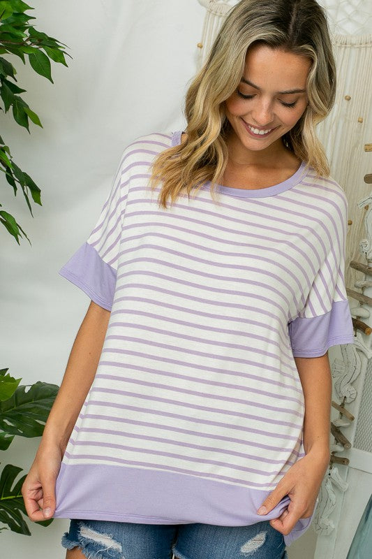 PLUS STRIPE MIXED HIGH LOW TOP LILAC