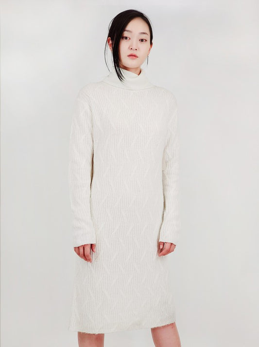 Loose Fit Turtleneck Long Sleeve Sweater Dress Ivory