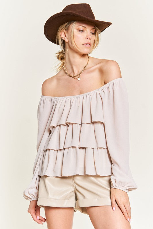 Tiered flounce designed Blouse JJT5023 CREAM