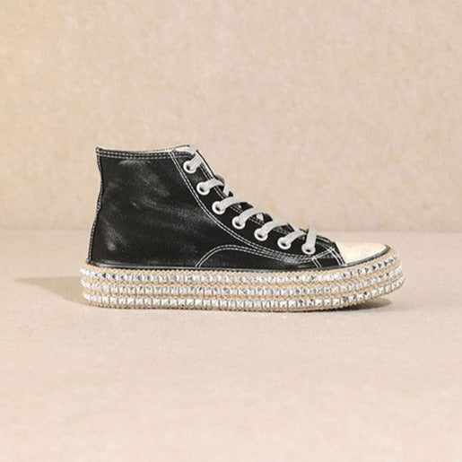 D-CHANTEL-HIGH TOP, STUDS, SNEAKERS BLACK