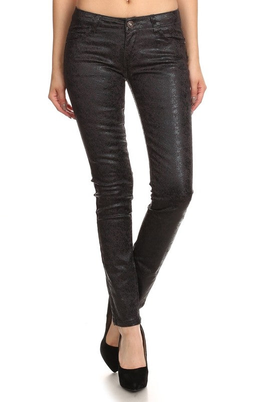 Low Rise Metallic Print Skinny jeans Pants Charcoal