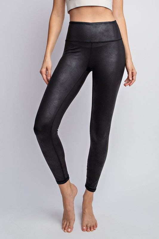 PU Chintz Full-Length Leggings Black