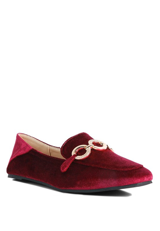 Croc Textured Metal Show Detail Loafers Burgundy