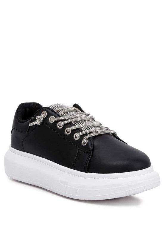 Jaxen Rhinestones Lace Up Sneakers BLACK
