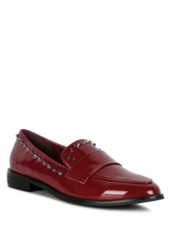 EMILIA Black Shine Forever Stud Penny Loafers Burgundy