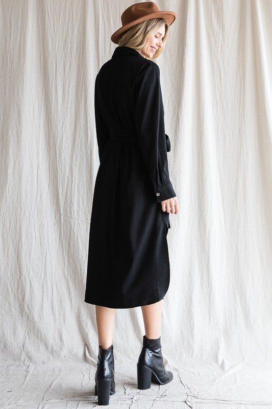 Button down shirt long dress PLUS 30-545P BLACK