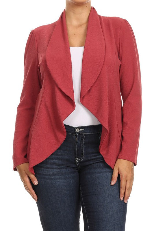 Plus Casual Solid open front jacket blazer Mauve