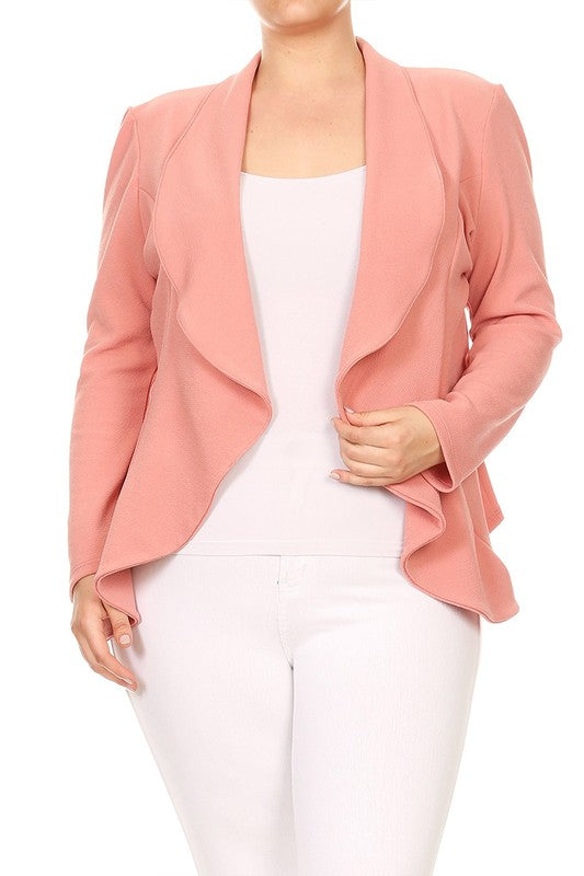 Plus Casual Solid open front jacket blazer Pink
