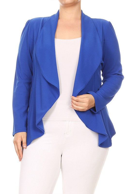 Plus Casual Solid open front jacket blazer Royal Blue