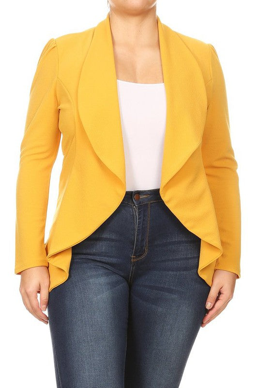 Plus Casual Solid open front jacket blazer Mustard