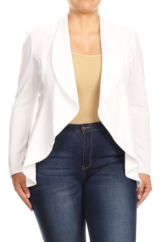 Plus Casual Solid open front jacket blazer Ivory