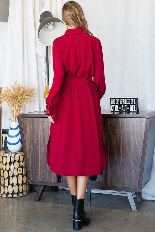 Button down shirt long dress PLUS 30-545P