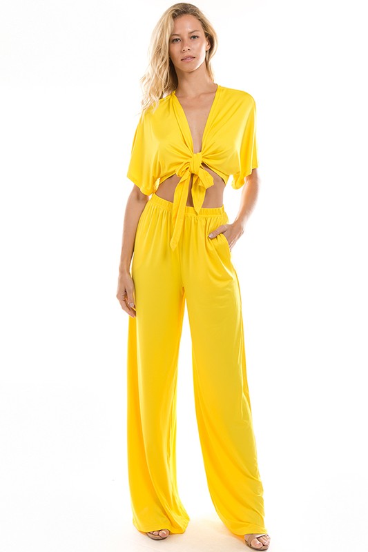 SEXY SOLID TWO PIECE SET YELLOW