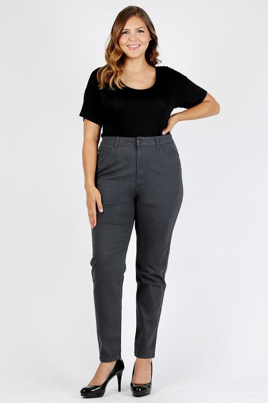 Plus Size High Waist Solid Stretch Jeans Pants Charcoal